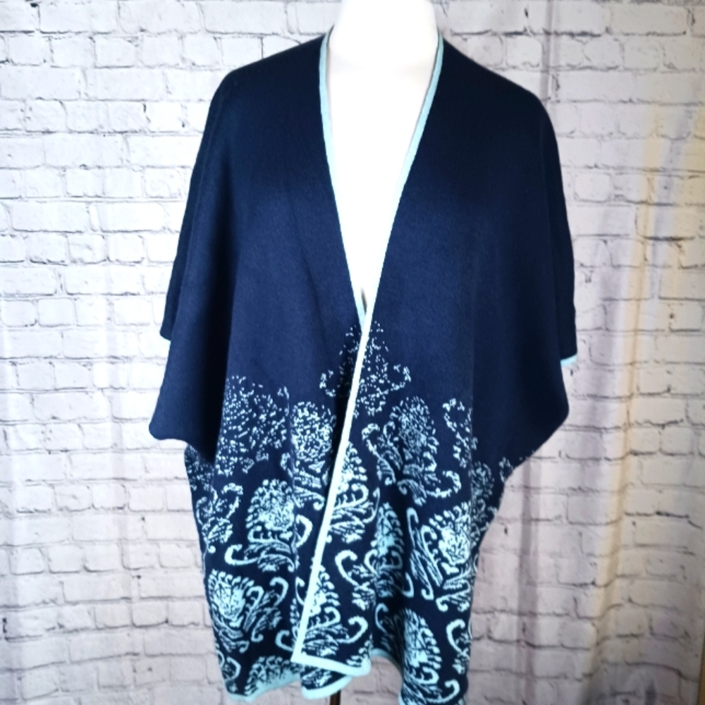 Chico's Open Front Waterfall Cape/Wrap One Size Blue